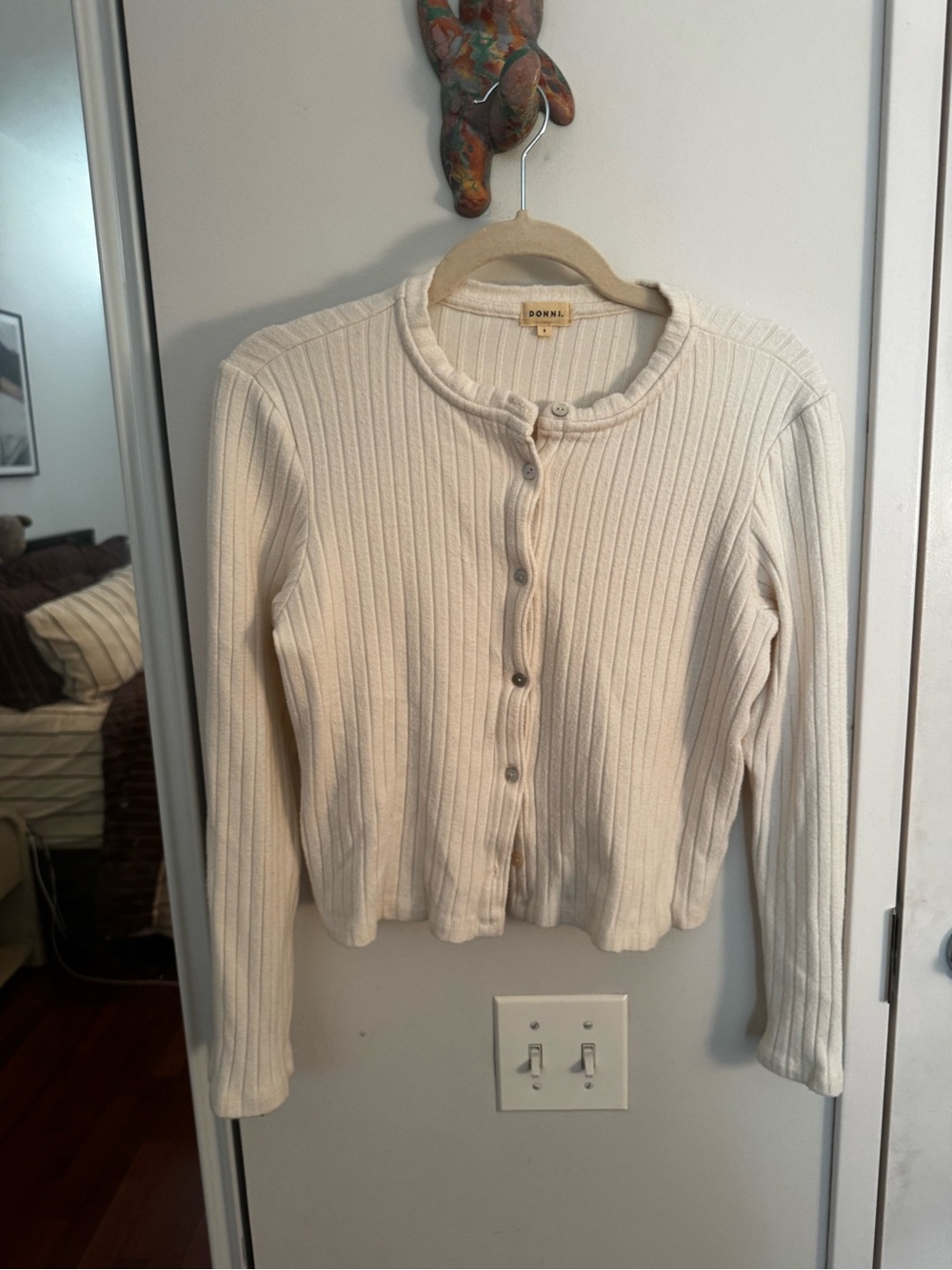 DONNI. Off White Ribbed Button Cardigan